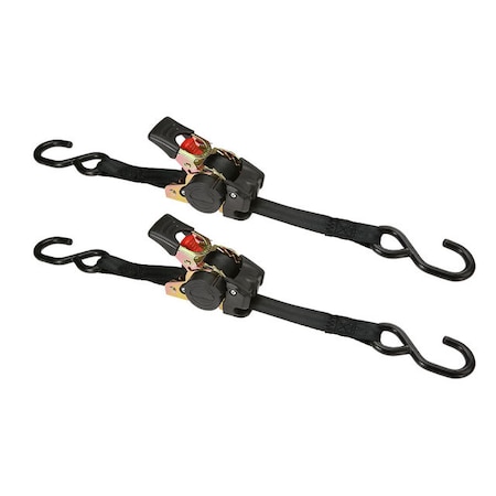 Us Cargo Control 1" x 6' Retract. Ratchet w/ VinylCoated S-Hooks, PushButtonRelease, 2PK RR06SH-PR